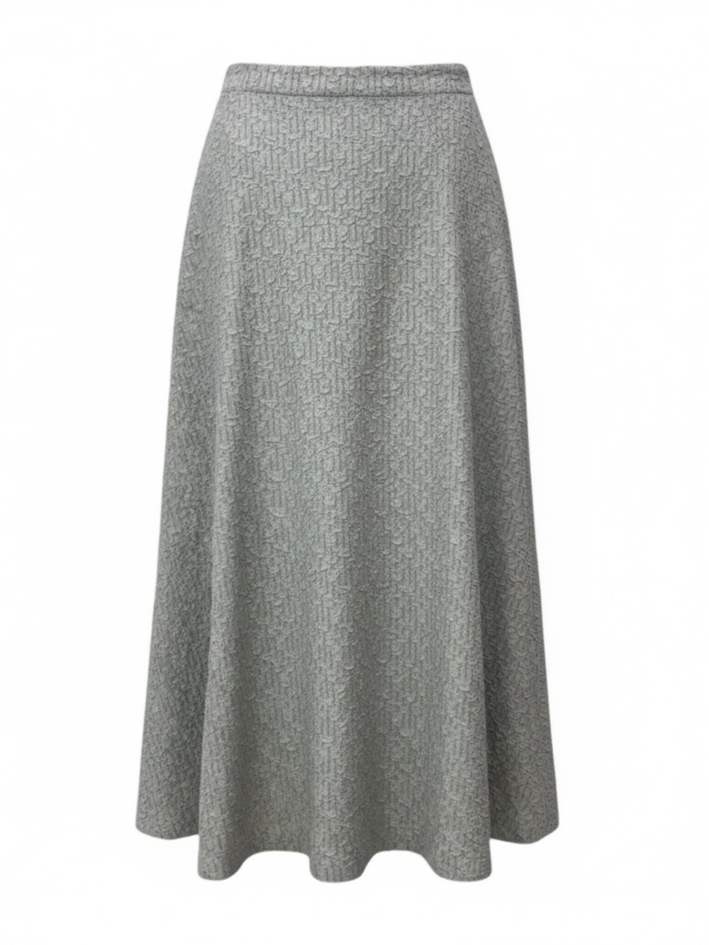 Textured Grey A-Line Midi Skirt Stretch Waist Classic Neutral Size M and XL